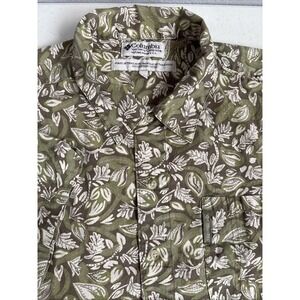 Columbia Men's Large Y2K Green Floral Leaf Tropical Short Sleeve Button Up Shirt